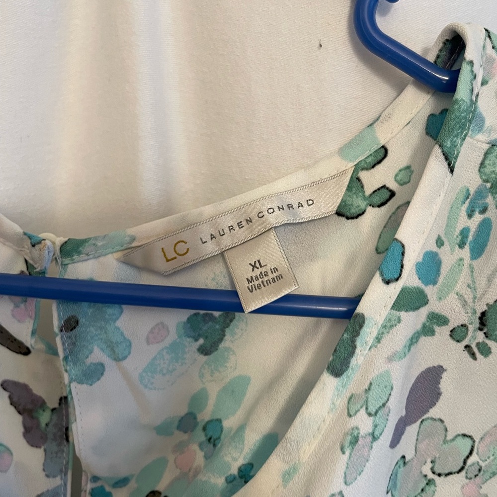 LC Lauren Conrad Floral Blouse - Blue and Green